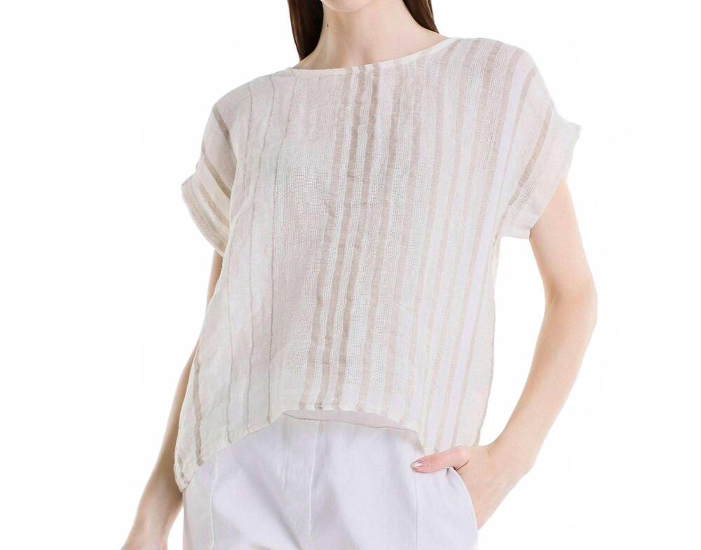 NEW TINA STEPHENS ITALY women's heidi short sleeve specialty linen striped top i